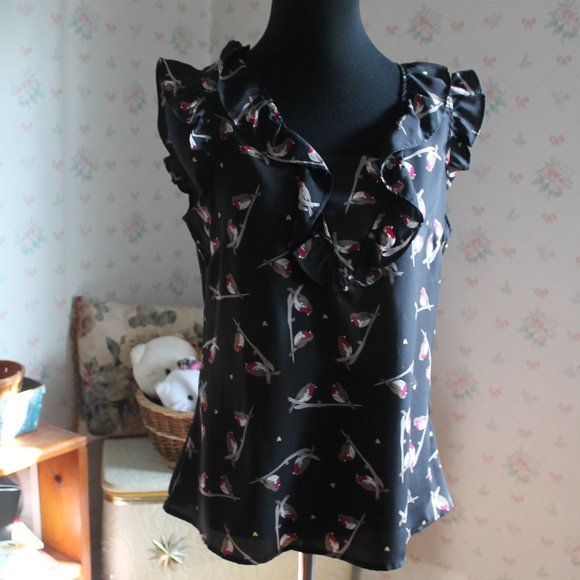 Banana Republic Factory Tops - Banana Republic Factory Sleeveless Ruffled Bird Top, Petite Small